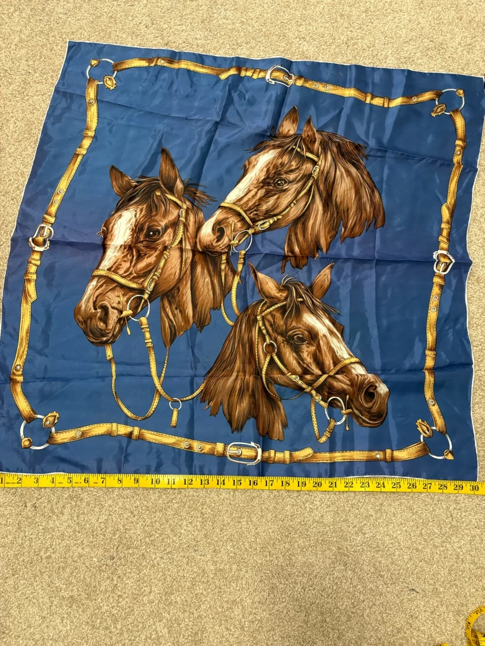 Vintage Equestrian Horse Scarf Hand Rolled Edges, 100% Acetate Twill, 30